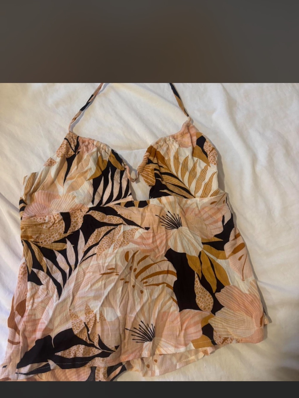 Volcom Floral Halter Cami in Pink and Mustard